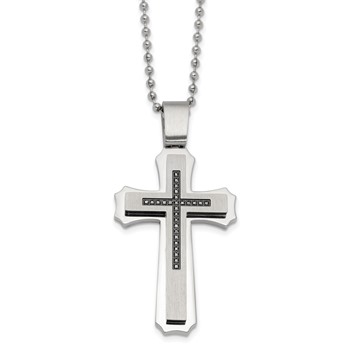 Steel Black Diamond Cross with 24in 2.4mm Bead Chain