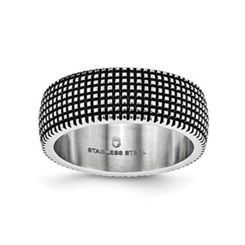 Stainless Steel GTS 8mm Black Enamel Beaded Ring