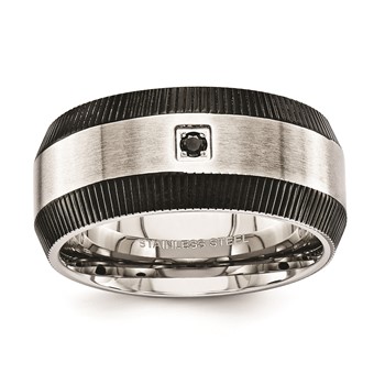 Stainless Steel 10mm Black Diamond Ring