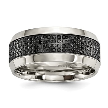 Stainless Steel 10mm Black Diamond Ring