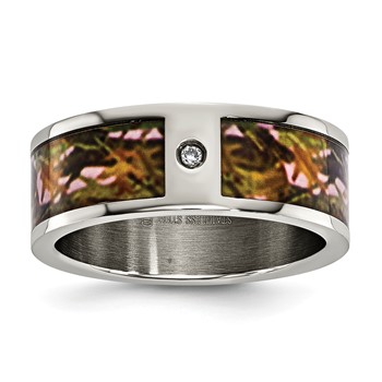 Stainless Steel 8 mm .02 CT Dia Pink & Brown Ring