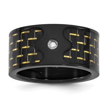 Stainless Steel and Yellow Carbon 11mm .03 Dia Ring