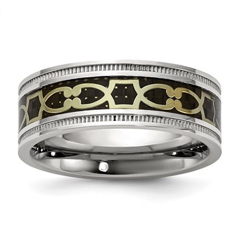 Stainless Steel & Black IP Design 8mm w/ Milgrain Edge Band