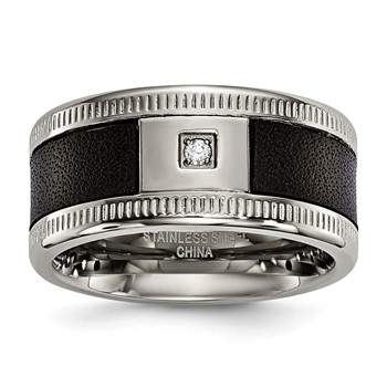 Stainless steel 10.5 mm .025 TCW w/ Black IP & Milgrain Edge Ring