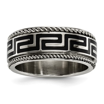 Stainless Steel 9mm Greek Key Milgrain Edge Band