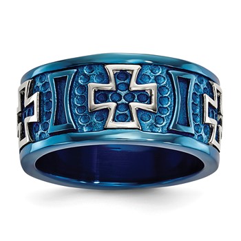 Stainless Steel & Blue IP Cross 10mm Band