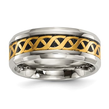 Stainless Steel & Black IP & Yellow IP 8mm Criss Cross Band