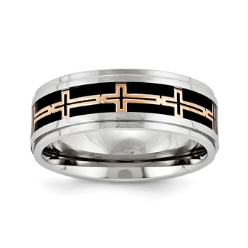 Stainless Steel 8mm Black Carbon Fiber and Pink IP Cross Band