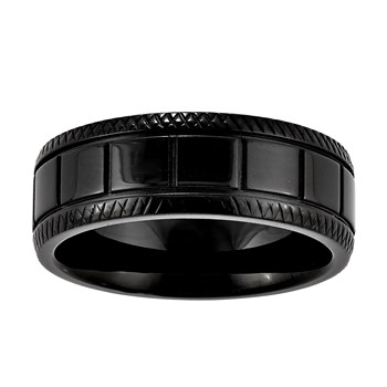 Stainless Steel 8mm W/ Black IP Square Pattern Band