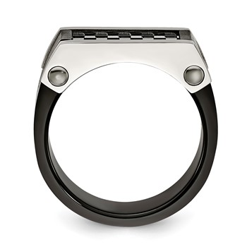 Stainless Steel 11.5 mm Top Cherker Board Design Signet Ring — alternate view