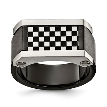 Stainless Steel 11.5 mm Top Cherker Board Design Signet Ring