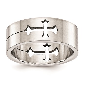 Stainless Steel 8mm Gents Cross Cut out Band