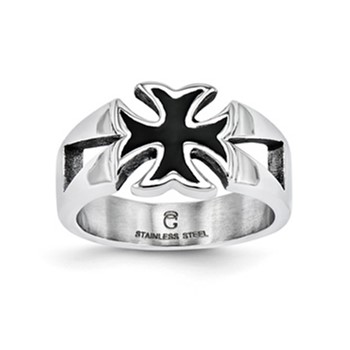Stainless Steel Blk IPG Gts Cross Ring