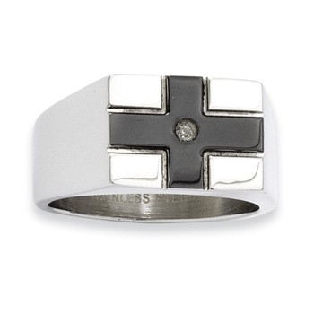 Stainless Steel Blk IPG .01 CT Dia Accent Cross Gents Ring