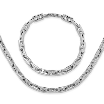 Stainless Steel Solid Link Set with 22 Inch Necklace and 8.5 Inch Bracelet