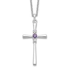 Image of Survivor Collection Sterling Silver Rhodium-plated 16 Inch White and Purple Topaz Faith Cross Necklace with 2 Inch Extender