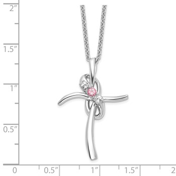 Survivor Collection 10K White Gold Rhodium-plated 16 Inch White and Pink Topaz Grace Cross Necklace with 2 Inch Extender — alternate view