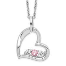 Image of Survivor Collection Sterling Silver Rhodium-plated Clear Pink Topaz Heart of Strength Necklace