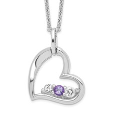 Image of Survivor Collection 10K White Gold Rhodium-plated Clear Purple Topaz Heart of Strength Necklace