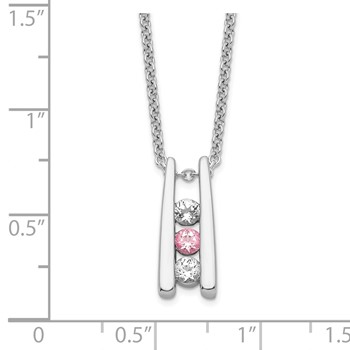 Survivor Collection 10K White Gold Rhodium-plated 16 Inch White and Pink Topaz Grateful Necklace with 2 Inch Extender — alternate view