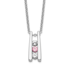 Image of Survivor Collection 10K White Gold Rhodium-plated 16 Inch White and Pink Topaz Grateful Necklace with 2 Inch Extender