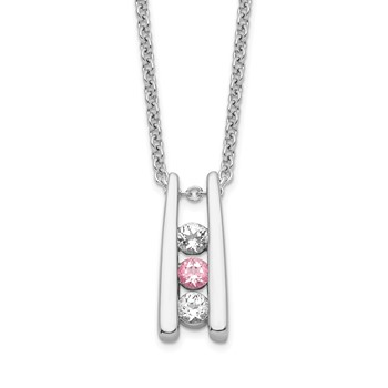 Survivor Collection 10K White Gold Rhodium-plated 16 Inch White and Pink Topaz Grateful Necklace with 2 Inch Extender