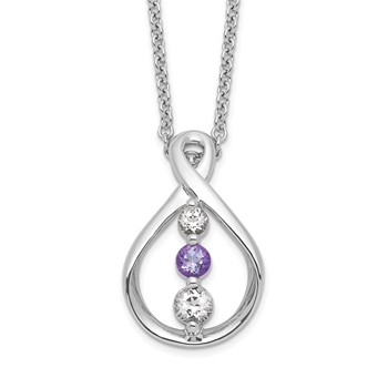 Survivor Collection Sterling Silver Rhodium-plated 16 Inch White and Purple Topaz Runzi Necklace with 2 Inch Extender