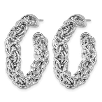 Herco Sterling Silver Rhodium-plated Polished 7.5mm Byzantine Post C-Hoop Earrings — alternate view