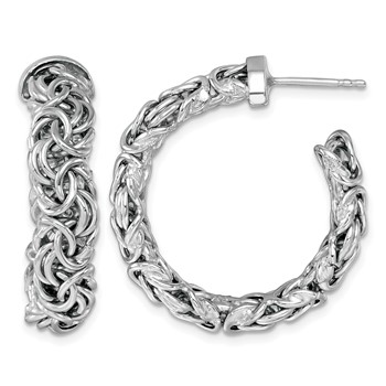Herco Sterling Silver Rhodium-plated Polished 7.5mm Byzantine Post C-Hoop Earrings