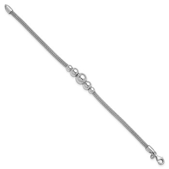 Herco Sterling Silver Rhodium-plated Polished Mesh Graduated Beaded Bracelet — alternate view