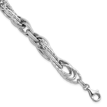 Herco Sterling Silver Rhodium-plated Polished & Textured Fancy Link Bracelet