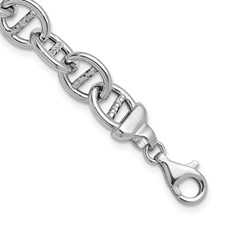 14K Yellow Gold 6.5mm Fancy Puffed Anchor Mariner Bracelet  6.5mm 14K White Gold Solid Fancy Anchor Chain Bracelet, 8.25 Inch display picture 1