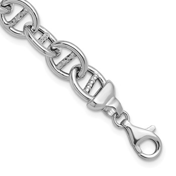 Herco Sterling Silver Rhodium-plated Polished & Textured Anchor Link Bracelet