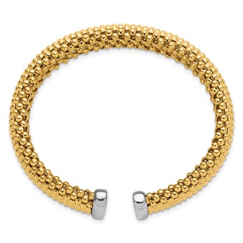 Herco Sterling Silver Rhodium-plated and Gold-tone Polished Beaded Cuff Bangle — alternate view
