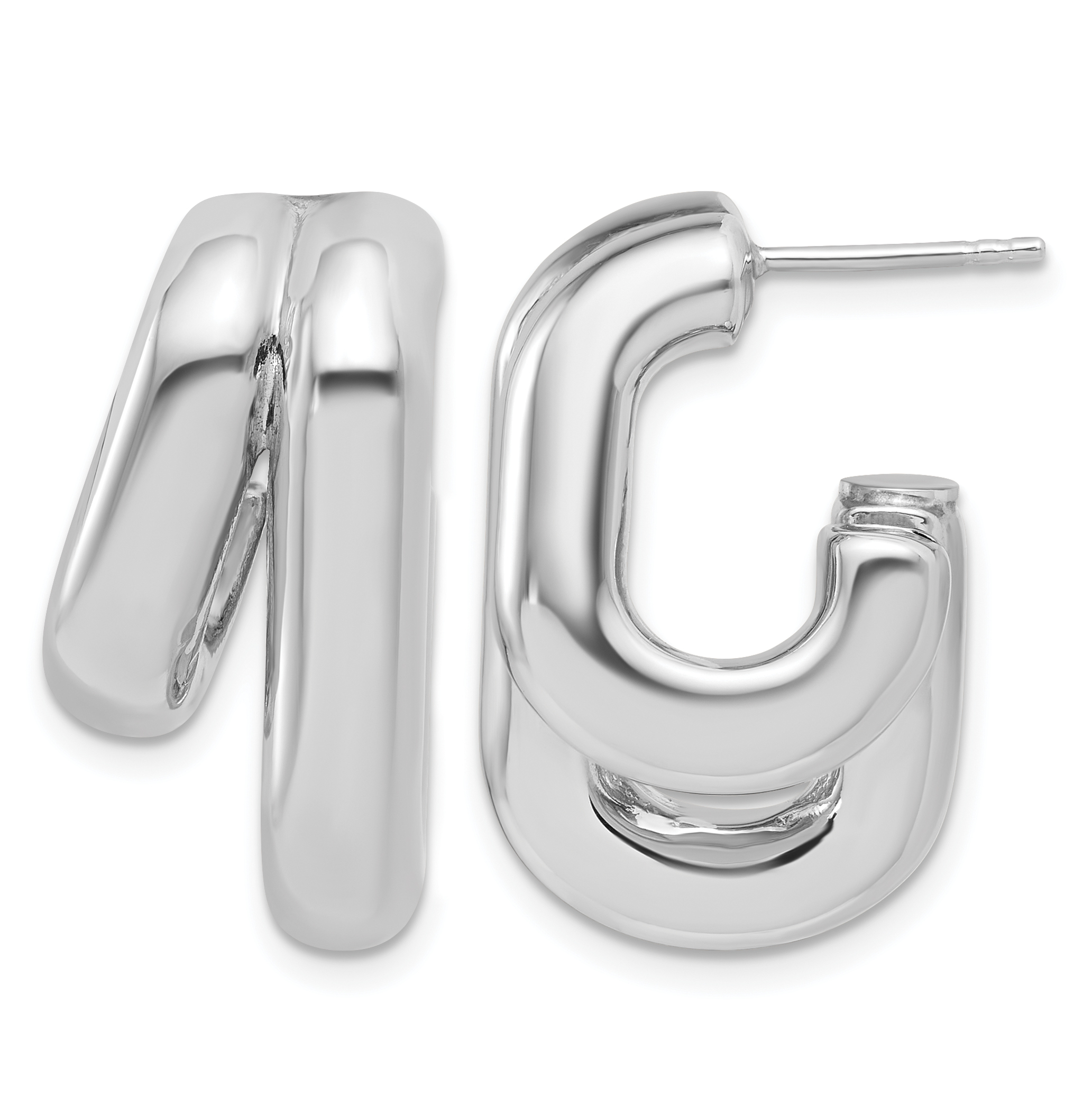 Herco Sterling Silver Rhodium-plated Polished Fancy Post J-Hoop Earrings
