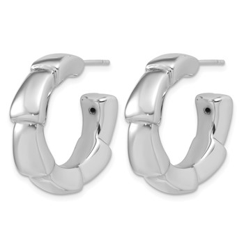 Herco Sterling Silver Rhodium-plated Polished and Grooved Hollow J-Hoop Earrings — alternate view