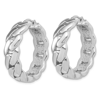Herco Sterling Silver Rhodium-plated Polished Curb Pattern Hollow Hoop Earrings — alternate view