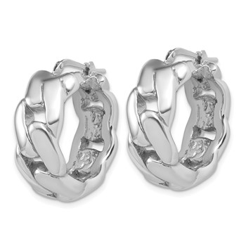 Herco Sterling Silver Rhodium-plated Polished Curb Pattern Hollow Hoop Earrings — alternate view
