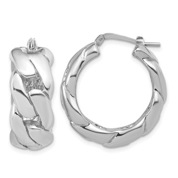 Herco Sterling Silver Rhodium-plated Polished Curb Pattern Hollow Hoop Earrings