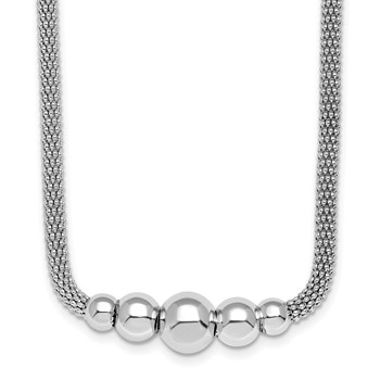 Herco Sterling Silver Rhodium-plated Polished Mesh Graduated Beaded Necklace