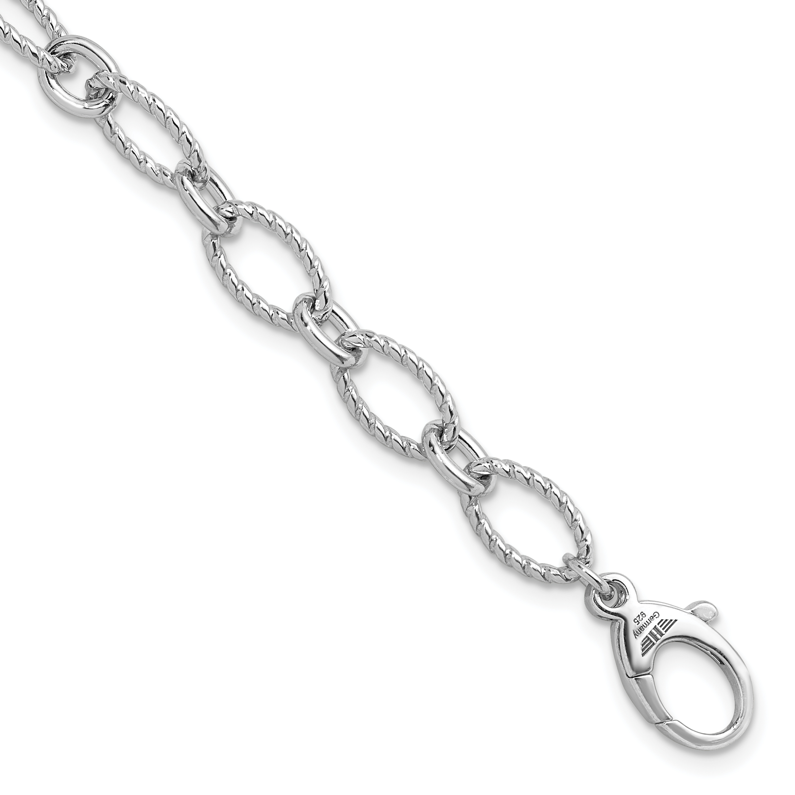 Herco Sterling Silver Rh-plated 7.5mm Twisted Link 8 in Bracelet 