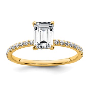 14k 1 3/8 carat Certified Lab Grown Diamond VS/SI+ G+ Emerald Complete Solitaire with Flair Engagement Ring