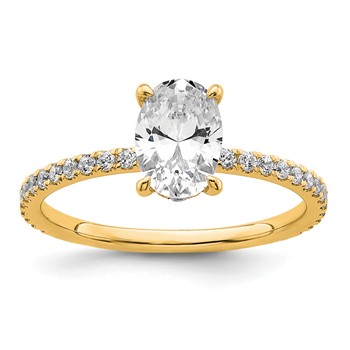 14k 1 1/3 carat Certified Lab Grown Diamond VS/SI+ G+ Oval Complete Solitaire with Flair Engagement Ring