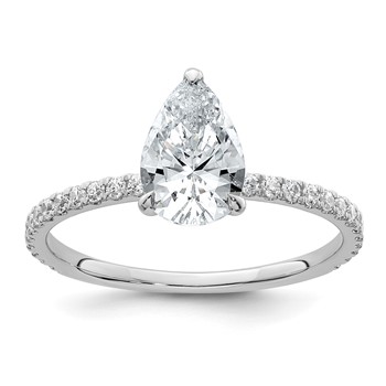 14k White Gold 1 3/8 carat Certified Lab Grown Diamond VS/SI+ G+ Pear Complete Solitaire with Flair Engagement Ring