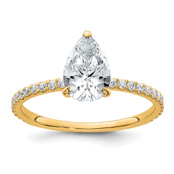 14k 1 3/8 carat Certified Lab Grown Diamond VS/SI+ G+ Pear Complete Solitaire with Flair Engagement Ring