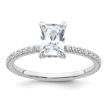 14k White Gold 1 1/3 carat Certified Lab Grown Diamond VS/SI+ G+ Radiant Complete Solitaire with Flair Engagement Ring
