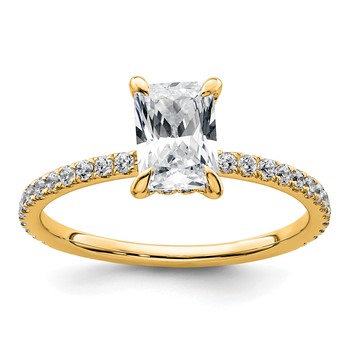 14k 1 1/3 carat Certified Lab Grown Diamond VS/SI+ G+ Radiant Complete Solitaire with Flair Engagement Ring