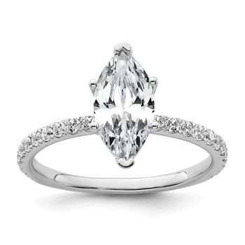 14k White Gold 2 carat Certified Lab Grown Diamond VS/SI+ G+ Marquise Complete Solitaire with Flair Engagement Ring