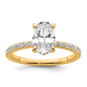 14k 1 7/8 carat Certified Lab Grown Diamond VS/SI+ G+ Oval Complete Solitaire with Flair Engagement Ring