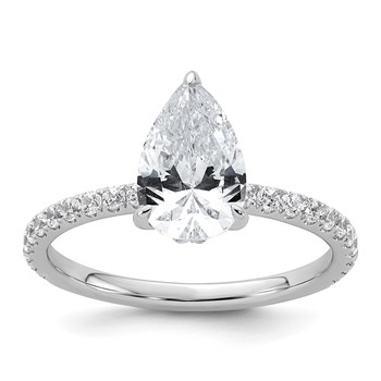 14k White Gold 2 carat Certified Lab Grown Diamond VS/SI+ G+ Pear Complete Solitaire with Flair Engagement Ring